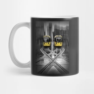 Two Yellow Trams at Stop in Manchester Mug